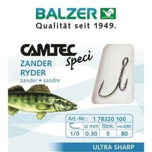 Balzer Camtec Zander Ryderhaken brüniert 80cm 0,25mm Gr. 2