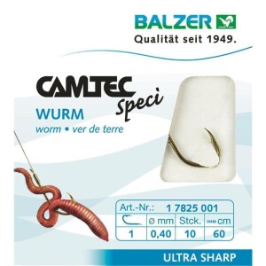 Balzer Camtec Speci Wurmhaken Brüniert 60cm 0,25mm Gr. 8