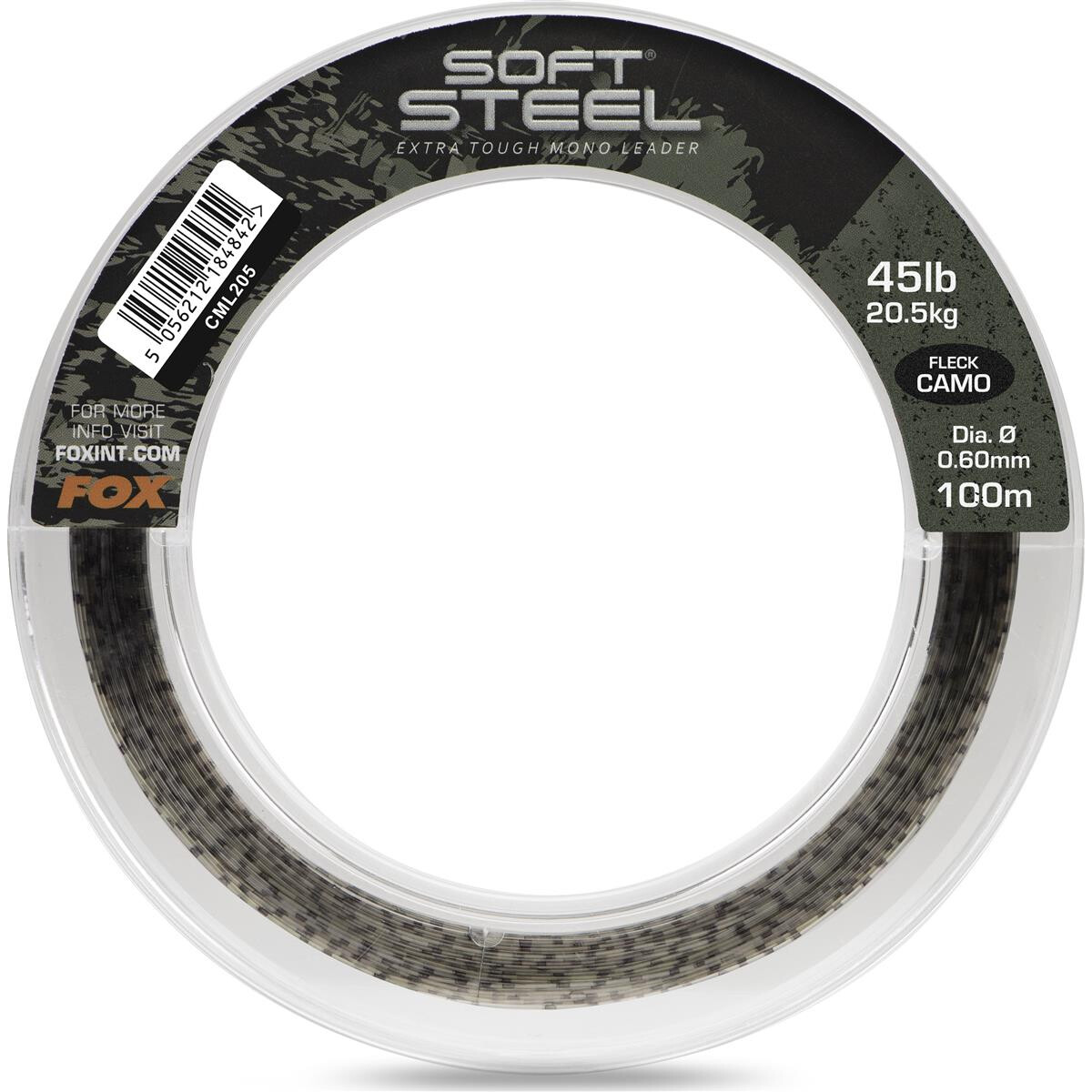 Fox Soft Steel Fleck Camo Leader 45lb 20.5kg 0.60mm 100m
